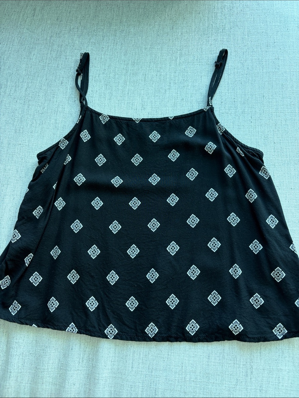 Divided Black Tank Top with White Geometric Motif
